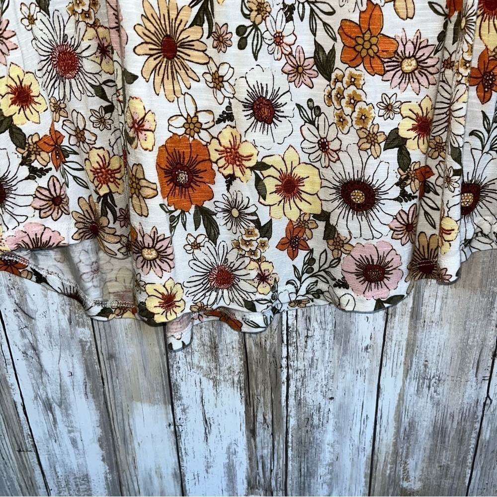 Maurices Retro Floral Ruffle Tank Top Orange Ivory Boho Large - Picture 3 of 6